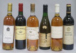 One bottle of Clos du Marquis, 1991, one Sarget du Chateau Gruade Larose, 1992 and four whites