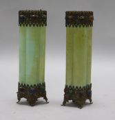 A pair of late 19th century 'jewelled' glass spill vases