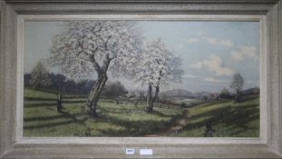 Continental SchooloileographBlossoming trees in a landscape48 x 98cm