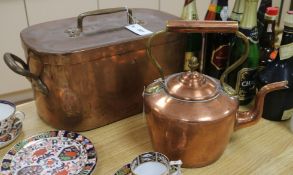 A 19th century copper fish kettle and a copper kettle