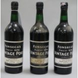 Three bottles of Fonseca Vintage 1970 port