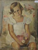Bert Goodalltwo oils on canvas,children at a table and portrait of a girlunframed