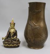 A bronze Buddhist figure and a Japanese bronze vase