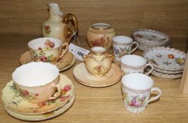 A collection of Worcester blush ceramics and a Dresden part coffee set