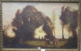 French Schooloil on canvasDancers in a wooded landscape59 x 96cm