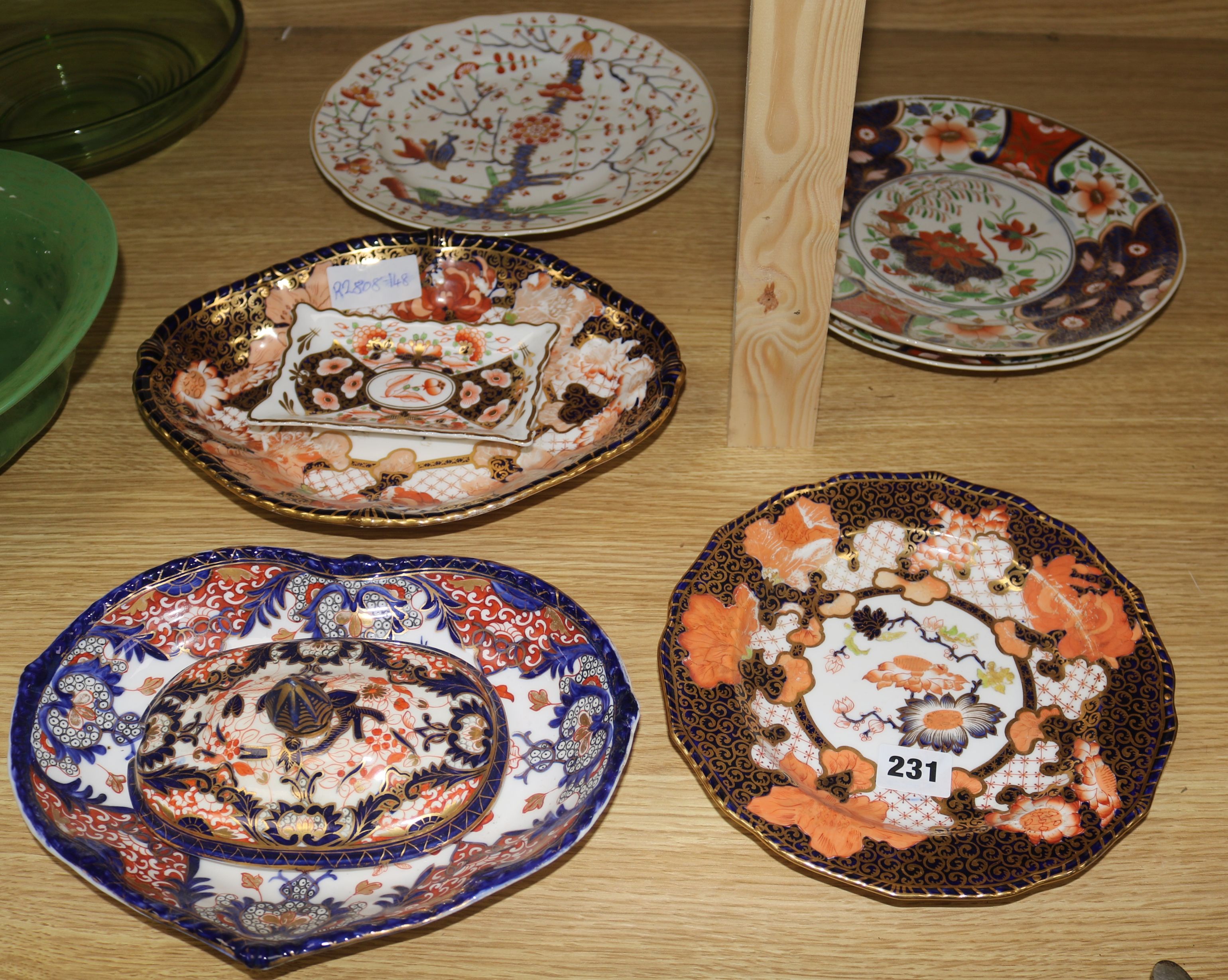 A collection of Crown Derby Imari pattern plates
