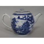 An 18th century blue and white teapot