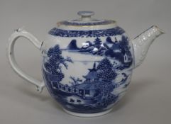 An 18th century blue and white teapot