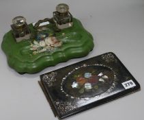 A lacquer inkstand and a blotter