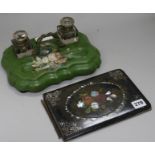A lacquer inkstand and a blotter