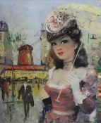French Schooloil on canvasYoung woman before the Moulin Rougeindistinctly signed60 x 50cm
