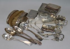 A quantity of mixed silver including cigarette cases , cigarette boxes, vestal, minor flatware etc.