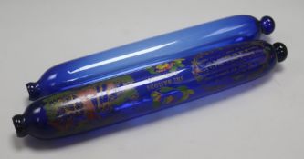 Two blue glass 19th century rolling pins