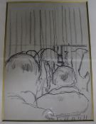 Clifford Hall (1904-1973)charcoal drawingAudience and closed curtain12.5 x 8.5in.