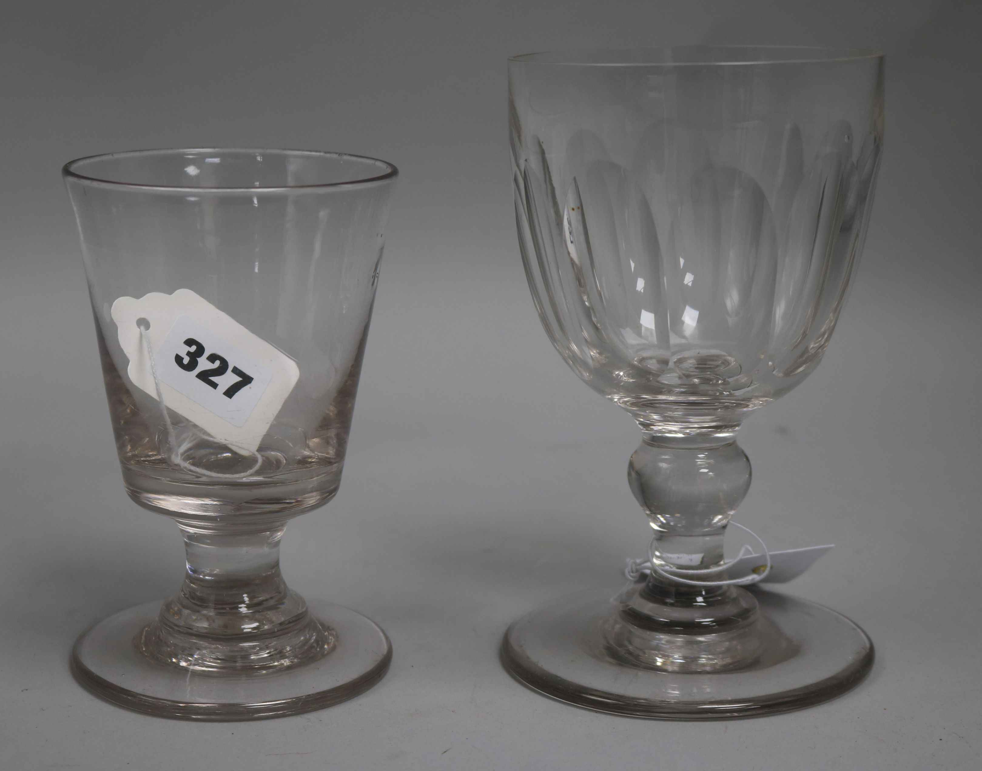 A Regency rummer, with half fluted bowl and an 18th century ale glass with bucket bowl, 6.25in.