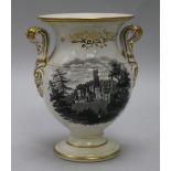 A pottery vase decorated with a view of Eton College and Fonthill Abbey