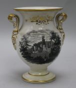 A pottery vase decorated with a view of Eton College and Fonthill Abbey