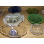 Six various Art glass bowls