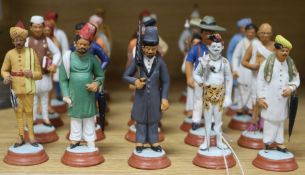 Twenty three Indian painted clay figures of men, Royalty, Military and Religious people