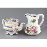 A Swansea pottery 'Hydra' jug, c.1820, together with a Ridgway bone china teapot & cover