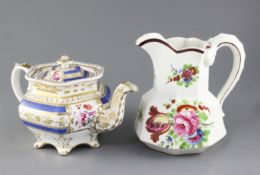 A Swansea pottery 'Hydra' jug, c.1820, together with a Ridgway bone china teapot & cover