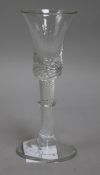 A wine glass, c.1750, with collared airtwist stem, 6.25in.