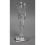 A wine glass, c.1750, with collared airtwist stem, 6.25in.