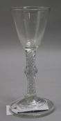 A wine glass with knopped opaque and mercury twist stem, c.1755, with bucket bowl, 6.25in.