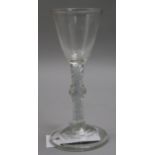 A wine glass with knopped opaque and mercury twist stem, c.1755, with bucket bowl, 6.25in.