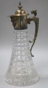 A 1980's silver mounted cut glass claret jug, Roberts & Belk, Sheffield, 1986, 21cm.