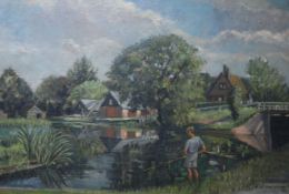 Karl Hagedornoil on canvasBoy angler in a landscapesigned and dated '5249 x 74cm