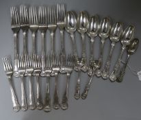 A quantity of mainly 19th century silver flatware, various, patterns, dates and makers, 46 oz.