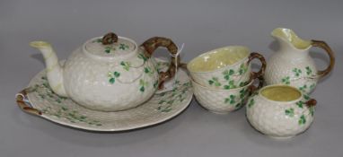 A Belleek 2nd period Shamrock pattern tea service, setting for six