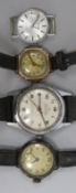 A lady's 9ct gold manual wind wrist watch and three other assorted wrist watches.