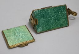 An Art Deco style faux shagreen combination compact, writing and cigarette case, and a compact