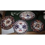 A quantity of Derby Imari pattern plates, dishes and tureen