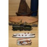 A Bing tinplate 'O' gauge loco and tender and various model boats
