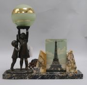 An Art Deco lamp and photograph holder