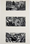 Eric Ravilious (1903-1942), three vignettes, Merivale editions, number 332 of 500, wood engraving,