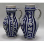 Two German blue stoneware ewers