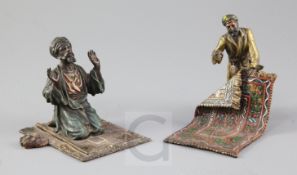 Franz Bergman. A cold painted bronze figure of an Arab at prayer, 3.5in., and a similar Austrian