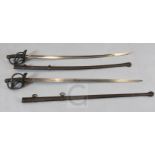 A pair of 19th century French Cavalry swords, inscribed Klingenthal Mars 1815 and Juin 1829,