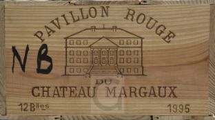 A case of twelve bottles of Pavilion Rouge du Chateau Margaux 1995, in original wooden case.