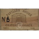 A case of twelve bottles of Pavilion Rouge du Chateau Margaux 1995, in original wooden case.