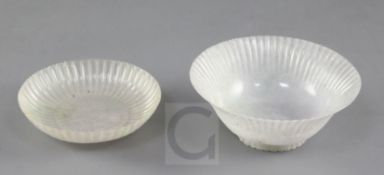 A Chinese Mughal style white jade bowl and cover, late 19th/early 20th century, the thinly carved