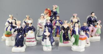 A collection of fifteen Staffordshire pottery figures of the Royal family, mid 19th century,