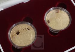 A cased Royal Mint 2005 double gold proof crown set, commemorating Battle of Trafalgar, no. 1677/