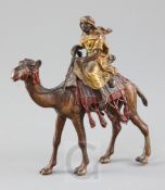 Franz Bergman. A cold painted bronze model of an arab riding a camel, height 5in.