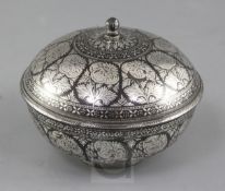 A Indian silver-inlaid Bidri ware magic bowl and cover (abkhwura), Deccan, late 18th/early 19th