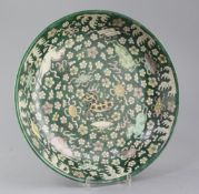 A rare Chinese enamelled biscuit (susancai) 'nine horses' dish, Kangxi period (1662-1722), the